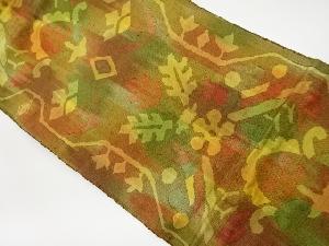 リサイクル　手織紬草花に鳥模様織出し名古屋帯